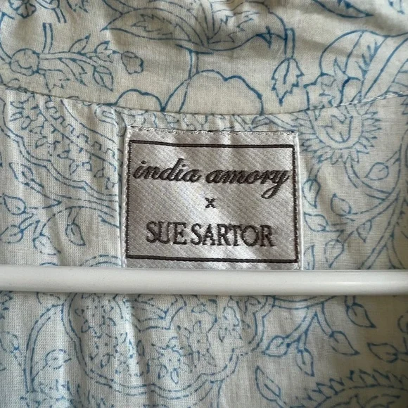 Sue Sartor India Amory Floral Midi Tie Waist Dress Blue White Size Small - Picture 4 of 10